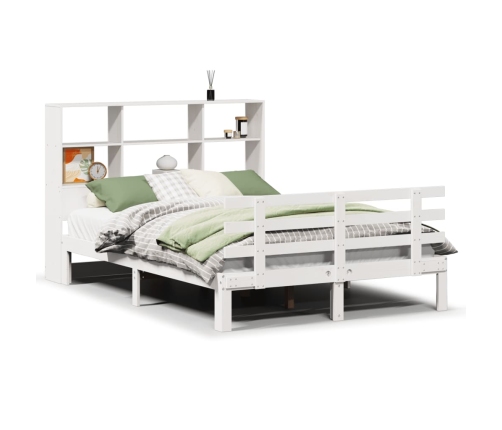 Cama con estantería sin colchón madera maciza blanca 120x200 cm