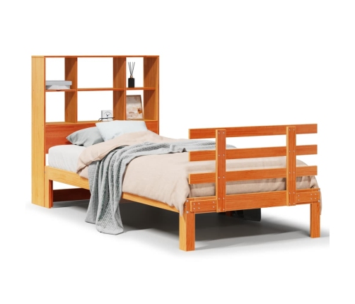 Cama con estantería sin colchón madera maciza marrón 90x190 cm