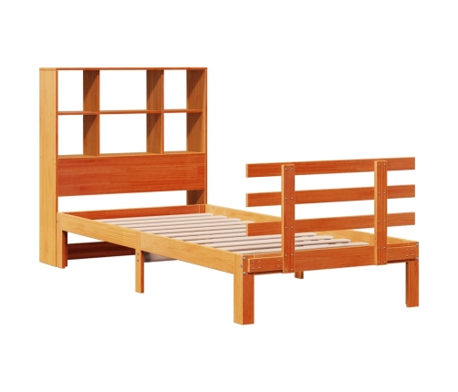 Cama con estantería sin colchón madera maciza marrón 90x190 cm