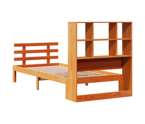 Cama con estantería sin colchón madera maciza marrón 90x190 cm