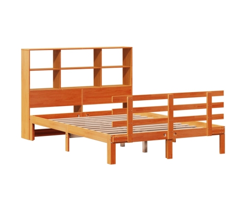 Cama con estantería sin colchón madera maciza marrón 135x190cm