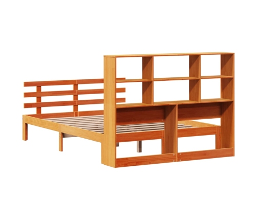 Cama con estantería sin colchón madera maciza marrón 135x190cm