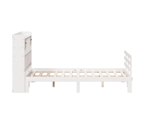 Cama con estantería sin colchón madera maciza blanca 140x190 cm