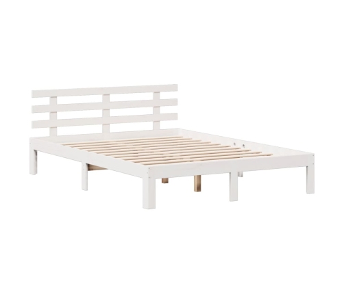 Cama con estantería sin colchón madera maciza blanca 140x190 cm