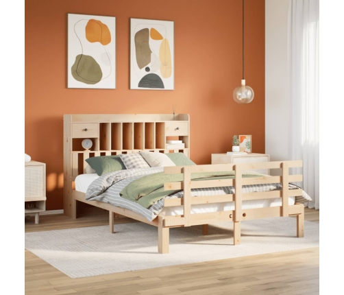 Cama con estantería sin colchón madera maciza de pino 140x200cm