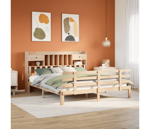 Cama con estantería sin colchón madera maciza de pino 180x200cm