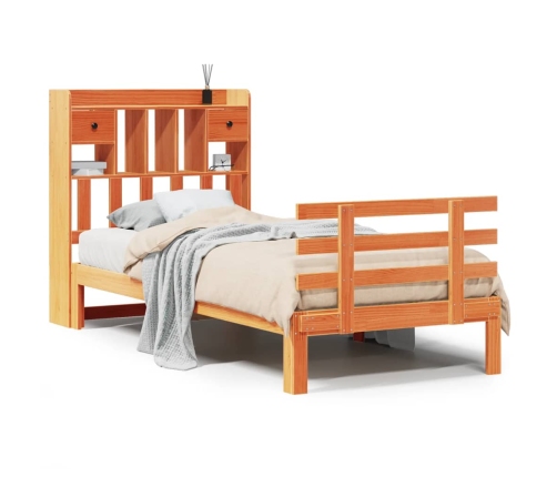 Cama con estantería sin colchón madera maciza marrón 75x190 cm