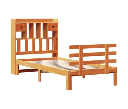 Cama con estantería sin colchón madera maciza marrón 75x190 cm