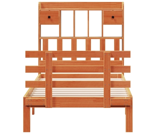 Cama con estantería sin colchón madera maciza marrón 75x190 cm