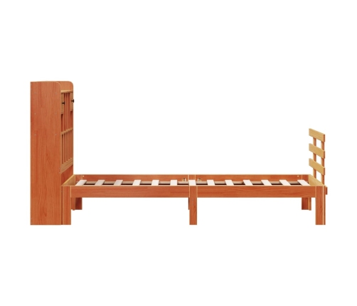 Cama con estantería sin colchón madera maciza marrón 75x190 cm