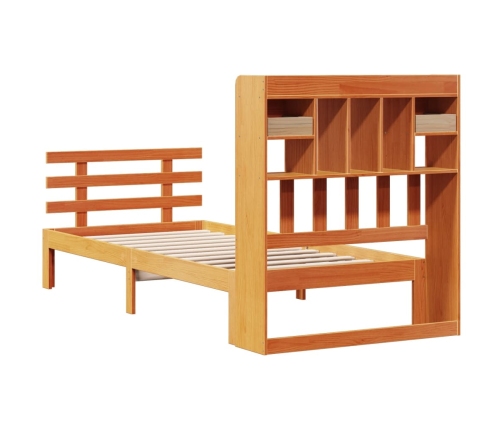 Cama con estantería sin colchón madera maciza marrón 75x190 cm