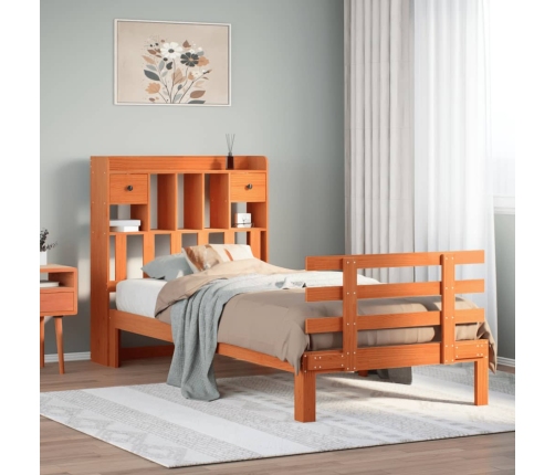 Cama con estantería sin colchón madera maciza marrón 75x190 cm