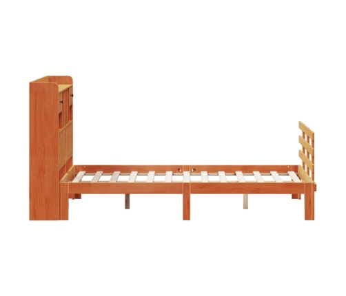 Cama con estantería sin colchón madera maciza marrón 135x190cm