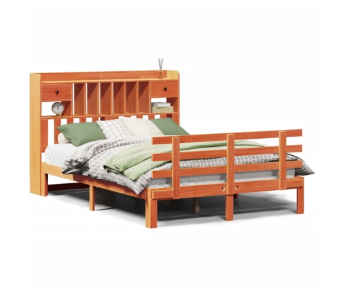 Cama con estantería sin colchón madera maciza marrón 140x190 cm