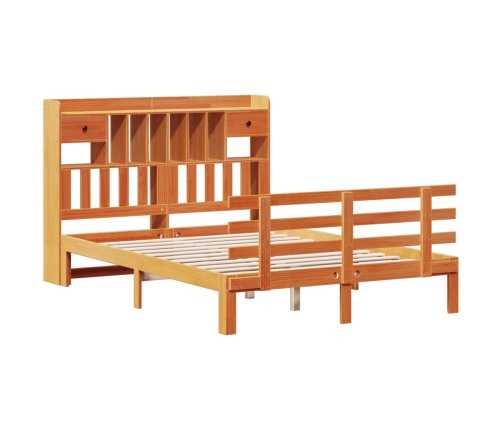 Cama con estantería sin colchón madera maciza marrón 140x190 cm