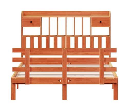 Cama con estantería sin colchón madera maciza marrón 140x190 cm