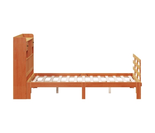 Cama con estantería sin colchón madera maciza marrón 140x190 cm