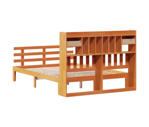 Cama con estantería sin colchón madera maciza marrón 140x190 cm