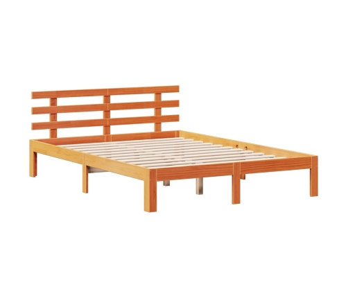 Cama con estantería sin colchón madera maciza marrón 140x190 cm