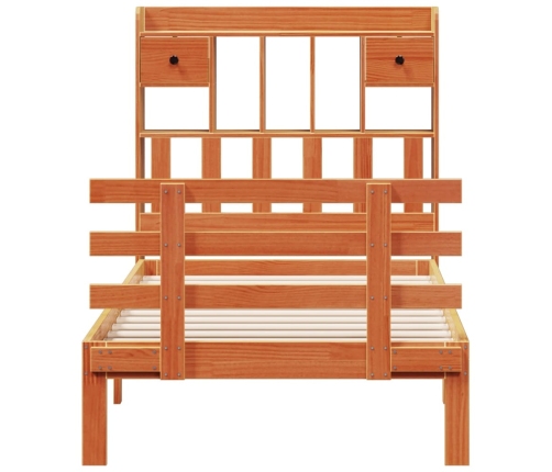 Cama con estantería sin colchón madera maciza marrón 100x200 cm