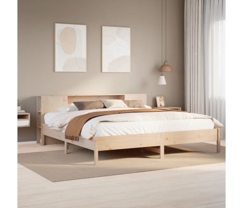 Cama con estantería sin colchón madera maciza de pino 200x200cm