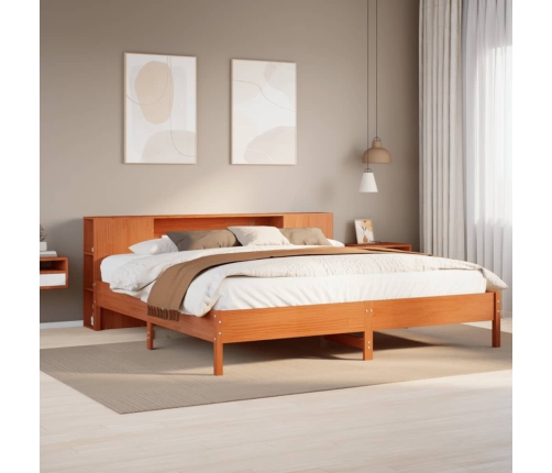 Cama con estantería sin colchón madera maciza marrón 200x200 cm