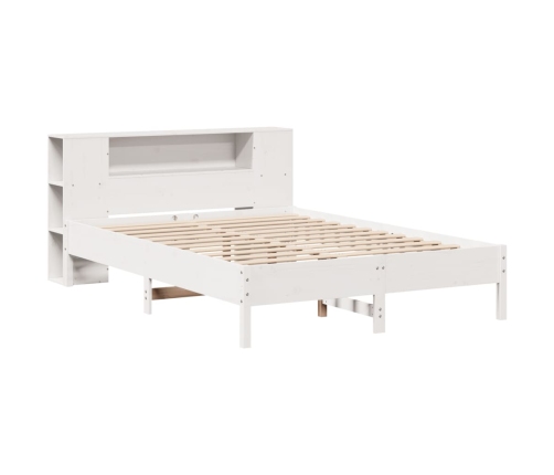 Cama con estantería sin colchón madera maciza blanca 160x200 cm