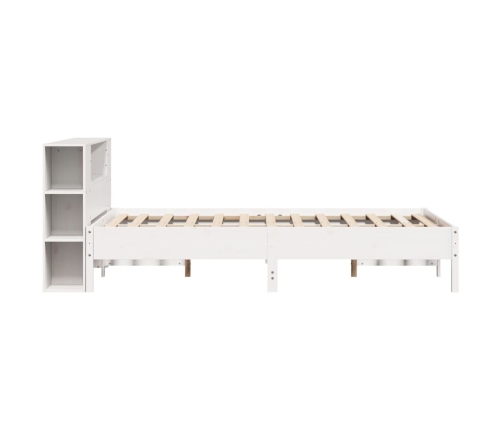 Cama con estantería sin colchón madera maciza blanca 160x200 cm