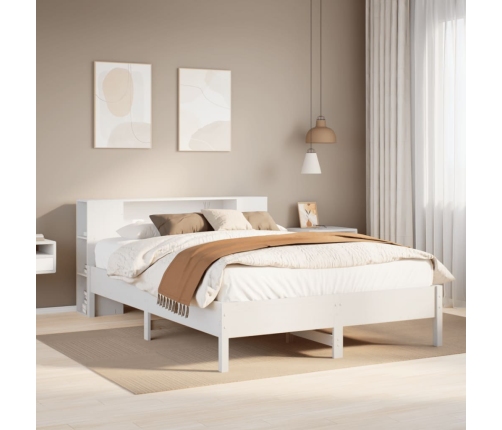 Cama con estantería sin colchón madera maciza blanca 160x200 cm