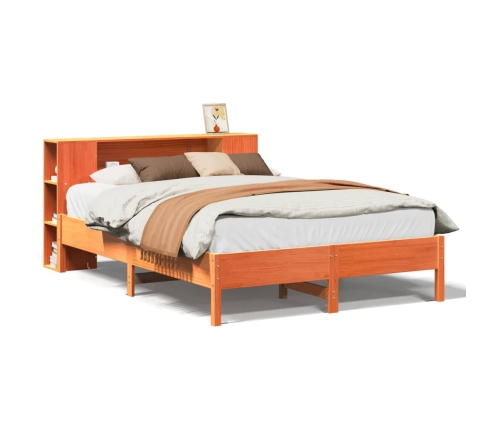 Cama con estantería sin colchón madera maciza marrón 160x200 cm