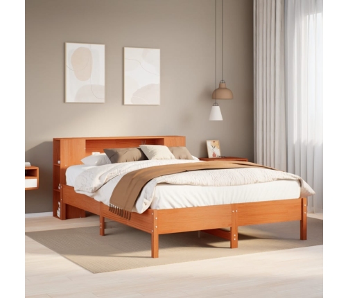 Cama con estantería sin colchón madera maciza marrón 160x200 cm