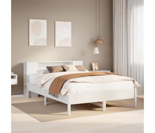 Cama con estantería sin colchón madera maciza blanca 150x200 cm