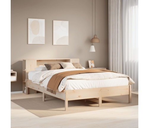 Cama con estantería sin colchón madera maciza de pino 140x200cm