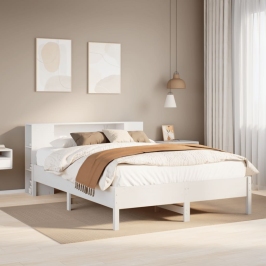 Cama con estantería sin colchón madera maciza blanca 120x200 cm