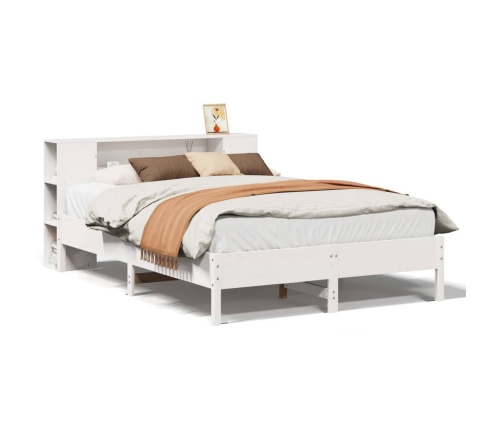 Cama con estantería sin colchón madera maciza blanca 140x190 cm