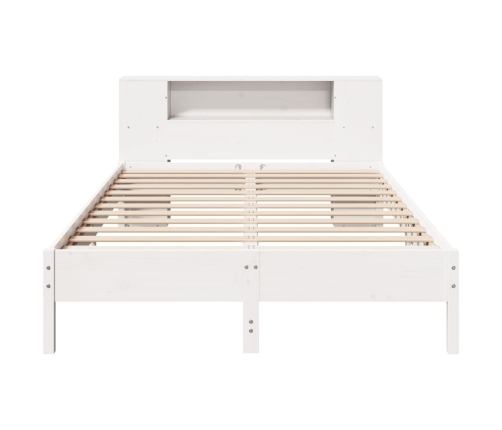 Cama con estantería sin colchón madera maciza blanca 140x190 cm