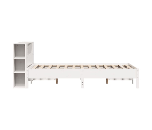 Cama con estantería sin colchón madera maciza blanca 140x190 cm