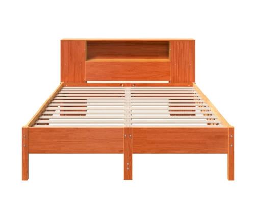 Cama con estantería sin colchón madera maciza marrón 140x190 cm