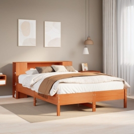 Cama con estantería sin colchón madera maciza marrón 135x190cm