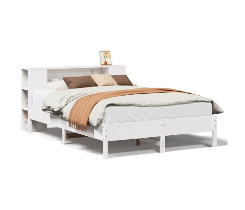 Cama con estantería sin colchón madera maciza blanca 120x190 cm