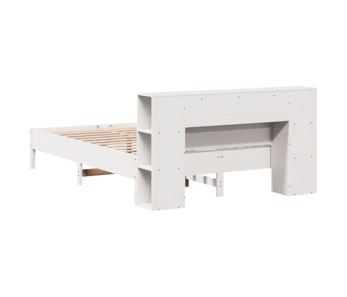 Cama con estantería sin colchón madera maciza blanca 120x190 cm
