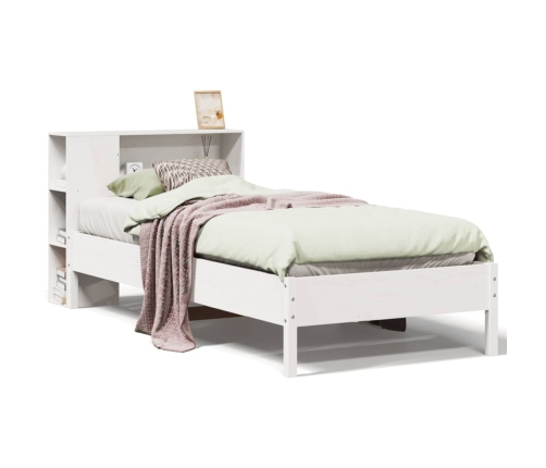 Cama con estantería sin colchón madera maciza blanco 90x200 cm