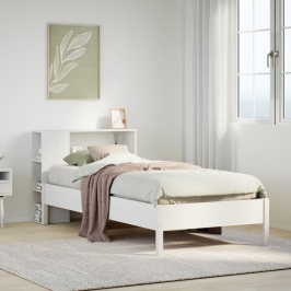 Cama con estantería sin colchón madera maciza blanco 90x200 cm