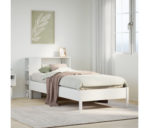 Cama con estantería sin colchón madera maciza blanco 90x200 cm