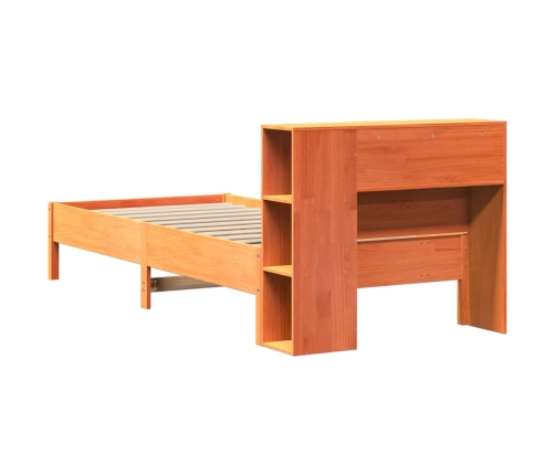 Cama con estantería sin colchón madera maciza marrón 75x190 cm