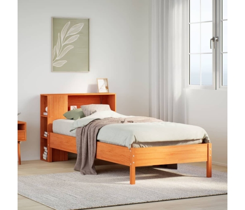 Cama con estantería sin colchón madera maciza marrón 75x190 cm