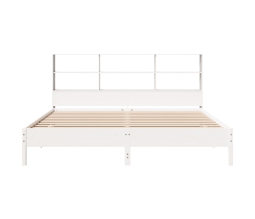 Cama con estantería sin colchón madera maciza blanca 200x200 cm