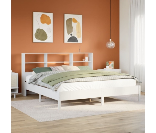 Cama con estantería sin colchón madera maciza blanca 200x200 cm