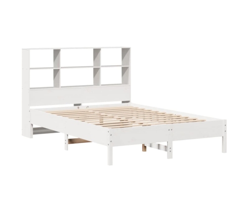 Cama con estantería sin colchón madera maciza blanca 160x200 cm