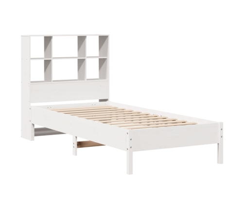 Cama con estantería sin colchón madera maciza blanca 100x200 cm